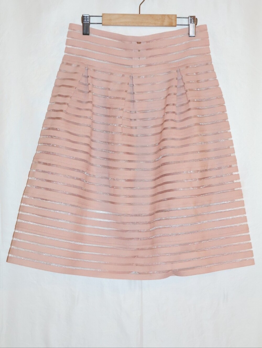 Touch Me Blush Pink Mesh Striped Pleated A-line Skirt.